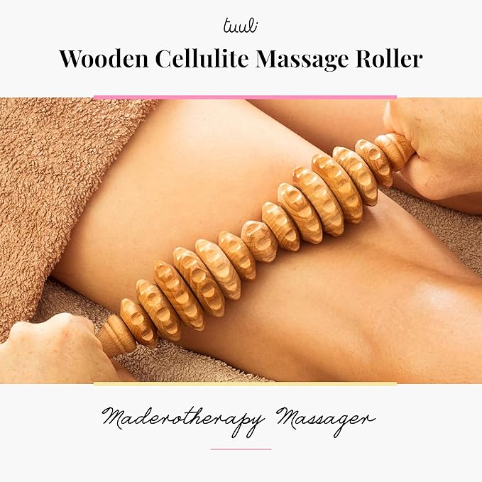 Tuuli Accessories - Oval Wooden Massage Roller, Multi-Functional Body Roller for Cellulite, Muscle Tension and Skin Health Support, Natural Massager for Women and Men