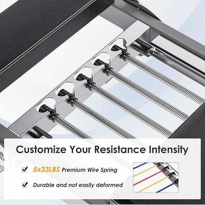 Foldable Pilates Reformer Machine for Home Use - 330lbs Capacity with 5 Alloy Springs, 11 Resistance Levels & UP Leather Surface, Space-Saving Fitness Equipment