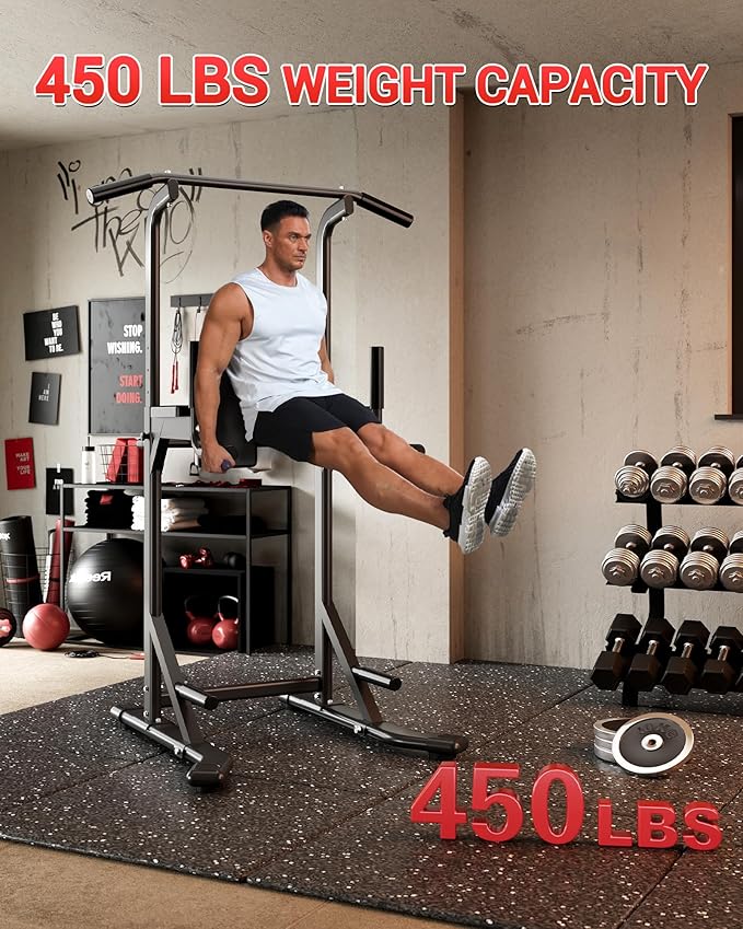Multifunction Pull Up Bar Dip Station for Home Gym, Adjustable Height Power Tower, 880LBS Capacity Strength Training Equipment for Full Body Workout, Indoor Fitness Chin Up Bar for Men Women