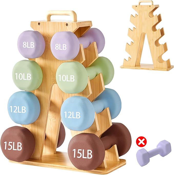 Wooden Dumbbell Rack Stand Gift for Fitness Lovers, Compact A-Frame Weight Holder for 8-15lb Dumbbells, Stylish Space-Saving Organizer for Home Gym (Dumbbell Rack Stand Only)