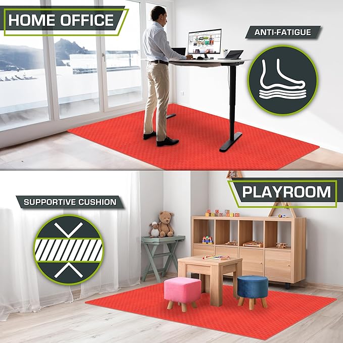 ProsourceFit Exercise Puzzle Mat ½-in, Checkered EVA Foam Floor Tiles w/Non-Slip Texture, Gym Mat w/Interlocking Foam Tiles for Adjustable Surface, Shock Absorbing, Waterproof Gym Flooring, Red