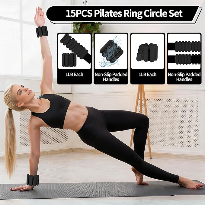 Pilates Essentials Kit for Home Women, Pilates Equipment for Workouts, 6 Fabric Resistance Bands, 12 Inch Magic Circle Yoga Ring, Mini Exercise Ball, Great Exercise Accessories