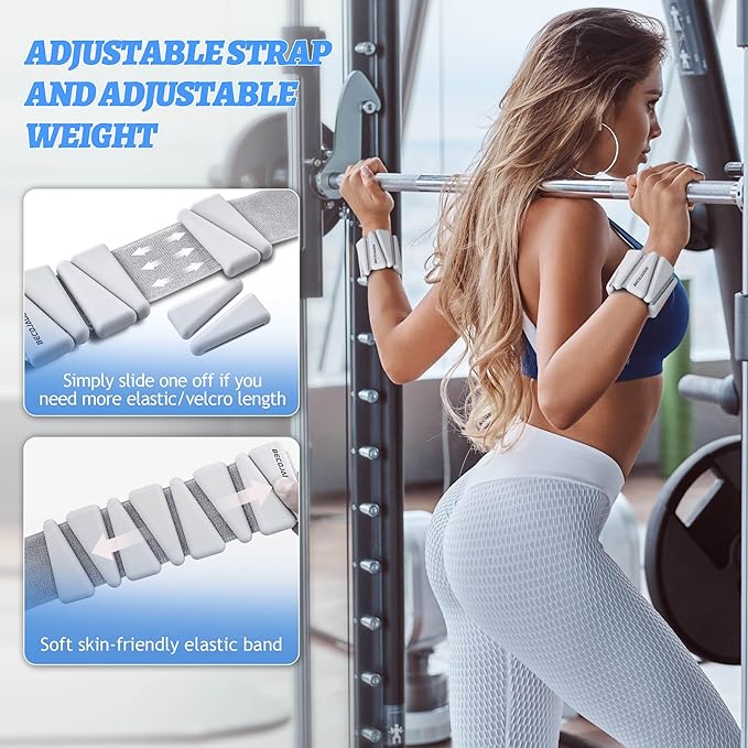 Ankle Weights for Women Wrist Weights Set of 2 (1 lb/2 lb Each) Adjustable Arm Leg Weight for Womens Men Suitable for Walking Swimming Running Pilates Yoga Gym