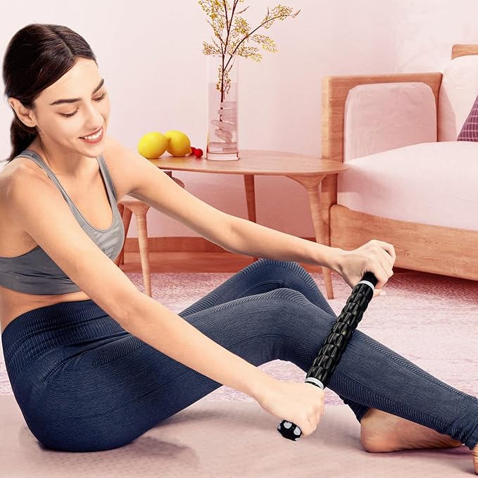 YANSYI Professional Muscle Recovery Roller - 9-Roller Deep Tissue Massage Stick for Post-Workout Soreness, Leg & Back Pain Relief - Portable Physio Tool for Athletes. (White)