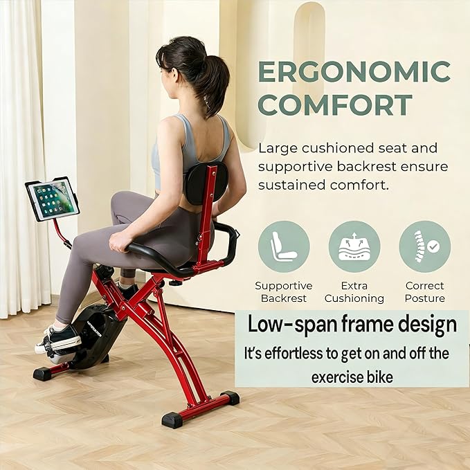 Foldable Recumbent Exercise Bike with High Backrest and Magnetic Resistance, Recumbent Exercise Bike for Home Workout，One Size-Multiple Styles Available