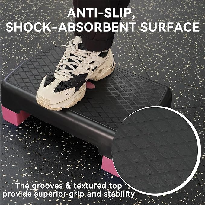 Fitvids Aerobic Step Platform Trainer with Adjustable 2-Level Risers, 400 Pound Weight Capacity – Non-Slip Exercise Stepper for Cardio, Strength, and Fitness Workouts, 18-Inch, Multiple Colors