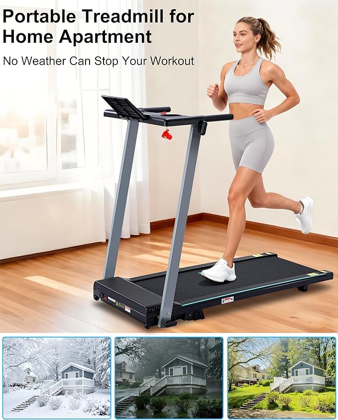 Incline Treadmill with Handles, Portable Small Folding Treadmill for Home Office, Walking Pad with 300 LBS Capacity, 24 Preset Programs, LED Display, Extendable Cup Holder