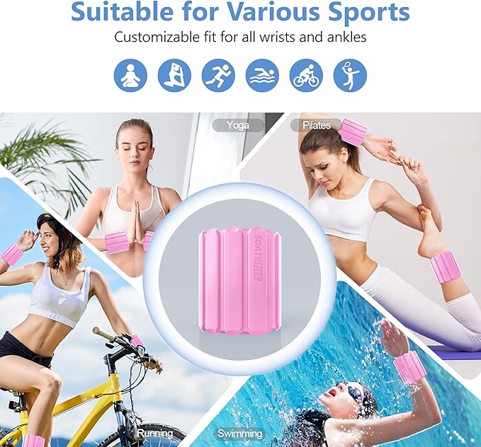 Wrist and Ankle Weights for Women & Men 2 Pack (1lb Each), Adjustable Silicone Wearable Arm & Leg Weights for Pilates, Gym, Yoga, Cardio, Strength Training