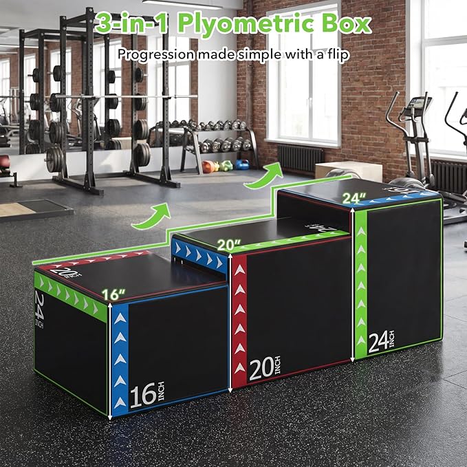 Goplus 3-in-1 Plyometric Jump Box, 16"x20"x24" Soft Foam Plyo Box with 3 Heights, Non-Slip Cover for Home Gym Strength, HIIT, Step-Ups, Agility Training, HIIT, Agility Workouts
