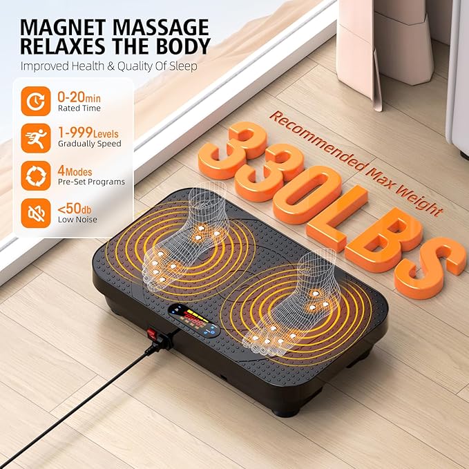 Vibration Fitness Plate Exercise Machine, Professional Automatic Mode Full-Body, Promotes Lymphatic Circulation, Burns Fat & Weight Loss, Home Fitness Equipment - 330 LBS for Women and Men