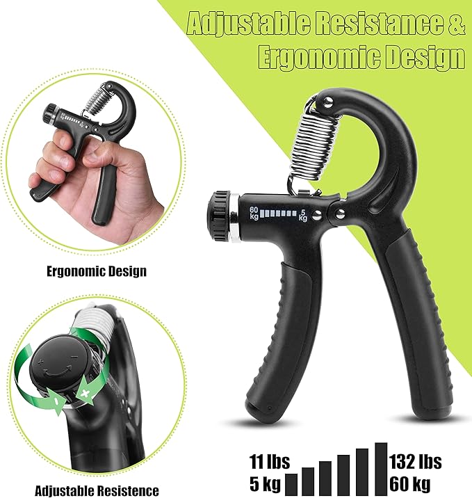 5-60 kg Grip Strengthener Exerciser – Adjustable Hand Grips Strengthener with Stainless Steel Spring for Strong Wrists, Fingers, Forearm, Hands