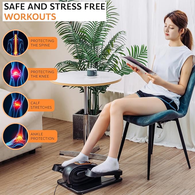 Under Desk Elliptical Exercise Machine, Electric Leg Exerciser with 12 Speeds, Forward & Reverse Modes,Quiet Compact Seated Pedal Stepper Machine with Remote Control for Seniors & Adults