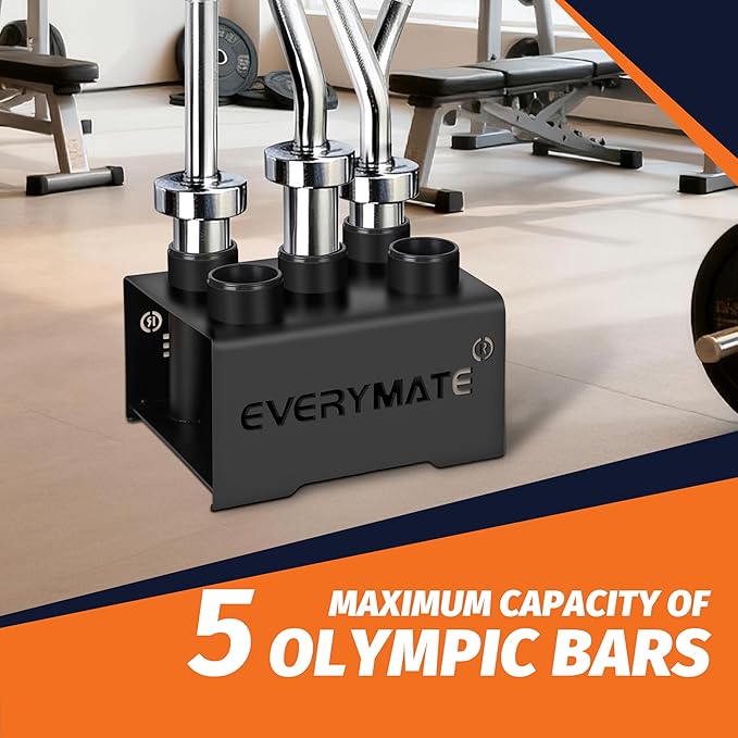 EVERYMATE Vertical Barbell Rack - Heavy-Duty Steel Organizer, Barbell Holder Floor Stand, Fits 2" Olympic Bars with Scratch-Resistant Inserts, Space-Saving for Home/Garage/Commercial Gym