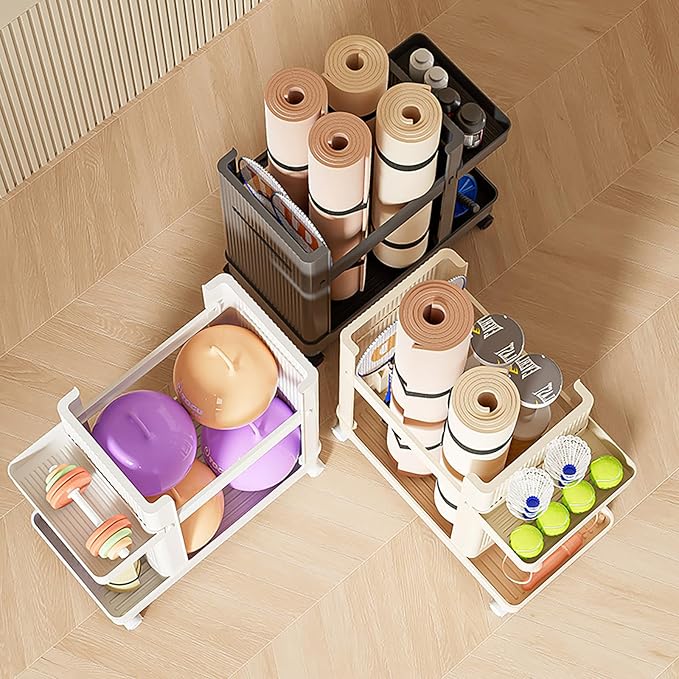 Workout Equipment Storage Rack with 4 Universal Wheels, Slim Design, and 22LB Capacity, Space-Saving Storage Solution for Gym, Home, Office