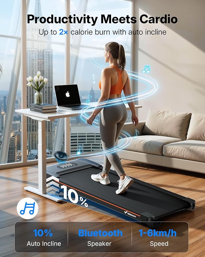 MERACH Walking Pad Treadmill with Incline 10% Auto Incline, 350LBS Capacity Treadmills for Home, Under Desk Compact Treadmill 3.0HP Strong Walkingpad with Bluetooth Speaker & Remote Control W50 Lite