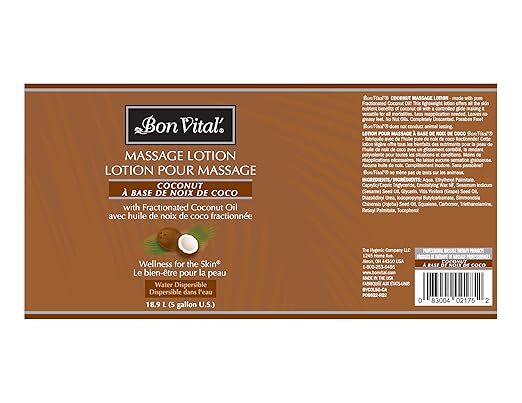 Bon Vital' Coconut Massage Lotion, 5 Gallon, Lightweight Formula with Pure Fractionated Coconut Oil, Professional Therapy Lotion, Hydrating and Unscented