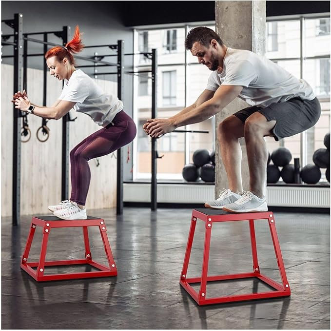 Plyometric Jump Box 18 Inch, Steel Plyometric Box for Fitness, Jumping Agility Platform for Home Gym, Strength Training Step Up Box - Red