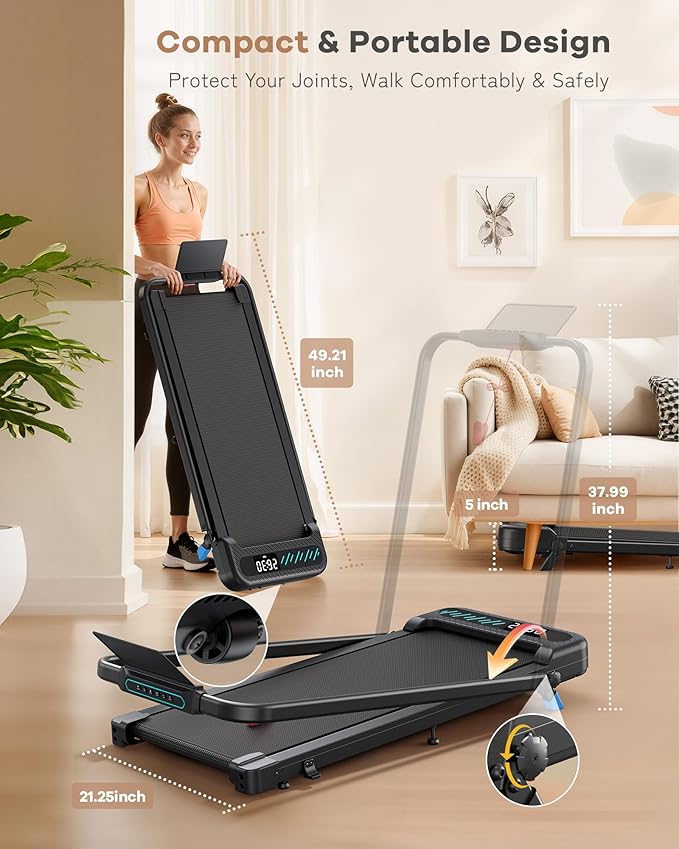 WELLFIT Auto Incline Folding Treadmill - 10% Incline Desk Walking Pad Treadmill with Handlebar, 400 lbs Heavy-Duty Capacity, Space-Saving Quiet Under-Desk Design for Home Office, Seniors & Fitness