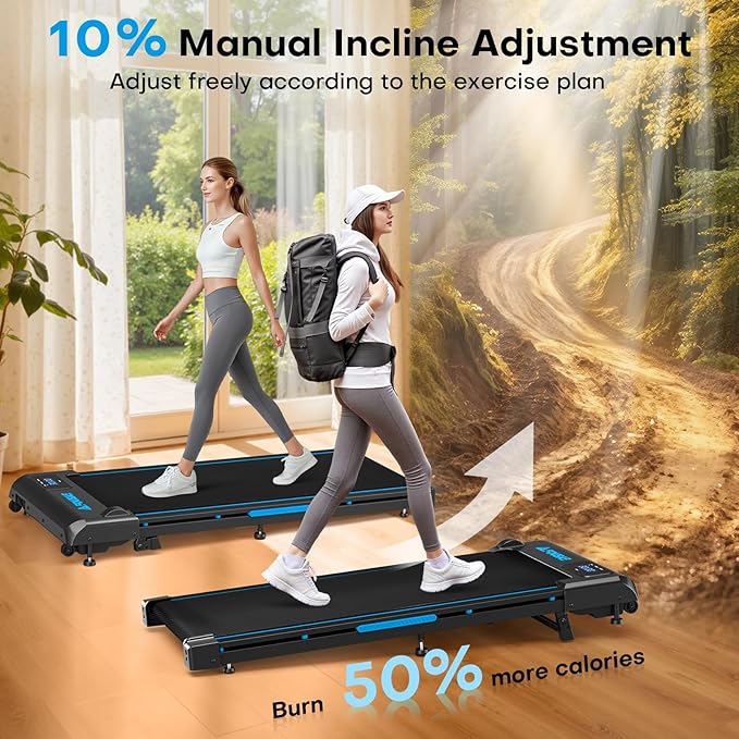 Walking Pad Treadmill, 6.2MPH Under Desk Walking Pad with 10% Incline, Treadmills for Home with Double Frame, 2.75HP Brushless Drive, 12 HIIT Programs, Remote Control, 350LBS Capacity
