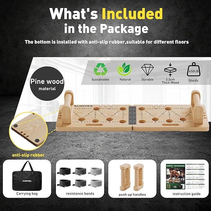 Push Up Board 30 in 1 Foldable with Resistance Bands - Thickened Pine Wood Multi-Push Up Board for Men & Women, Portable Gym/Home Workout Gear for Chest, Shoulders, Arms & Back
