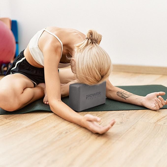 Power Systems Yoga Block | Commercial Grade Foam, Lightweight, Durable Ergonomic Support for Home and Studio Use | Yoga, Pilates, Meditation, Flexibility, and Balance with Textured Non-Slip Grip and Smooth Edges