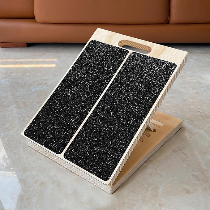 Adjustable Foot Incline Wooden Slant Board for Calf Stretching,440lb Capacity, Balance Velour Stretcher Ankle Stretch Knee Leg Boards Squats Wedge Exercise Pilates Fitness Portable Equipment (Black4)