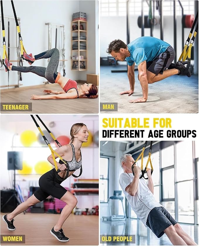 Suspension Trainer Kit, Home Gym System for Full-Body Workout, Adjustable Training Straps for Indoor & Outdoor Use, Supports 500Lbs, All-in-One Portable Fitness Equipment