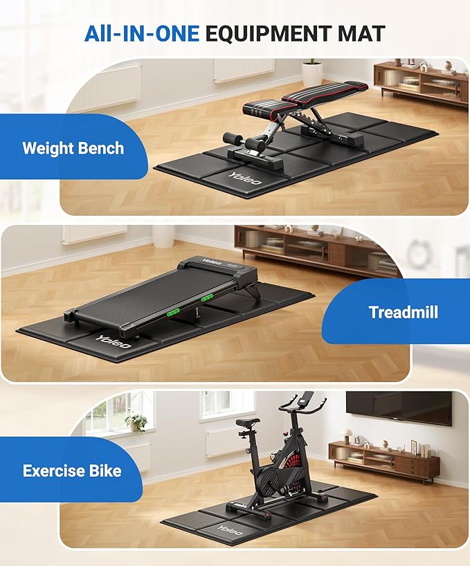 YOLEO Treadmill Mat Walking Pad Mat for Carpet, 63"x30" Foldable Exercise Equipment Mats - 1/4" Thick Non-Slip, Shock Absorbing, Hardwood Floor Protection for Exercise Bike/Weight Bench/Treadmill/Yoga