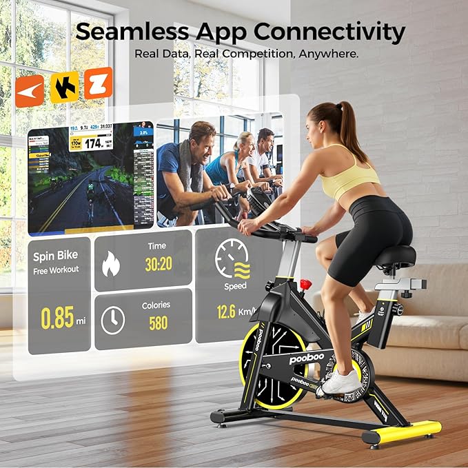 pooboo Exercise Bike, Adjustable Magnetic/Brake Pad Resistance Silent Belt Drive, Indoor Cycling Bike for Home Cardio, Fitness Stationary Bike with 350lbs/300lbs Weight Capacity &Upgraded Version Seat Solid Build 1