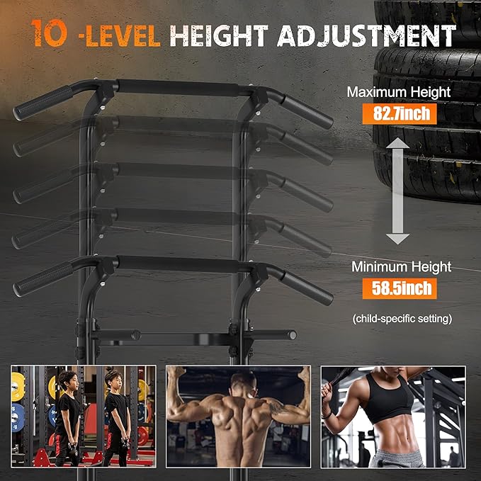 SogesHome Power Tower Pull Up Bar and Dip Station, Height Adjustable Dip Stand Exercise Machine for Home Gym, Multi-Functional Free Standing Strength Training Fitness Workout Station