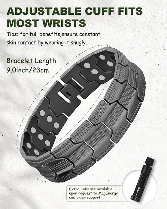 MagEnergy Copper Bracelet for Men, 3X Strength Magnetic Bracelet with 99.99% Pure Copper Ring & 3500 Gauss Magnets, Adjustable Length with Sizing Tool