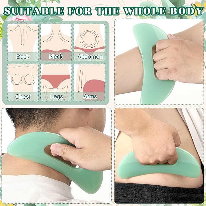 BBTO Gua Sha Massage Tool with Handle Resin Massage Tools Lymphatic Drainage Massager Body Shaping Gua Sha Tools for Full Body Men Women Birthday Festival Holiday Present (Light Green)