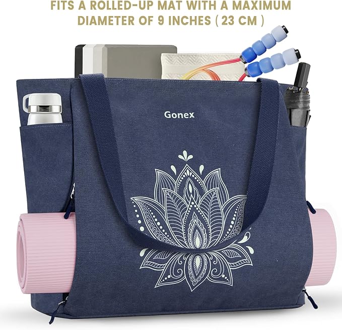 Gonex Yoga Mat Bag, Large Tote Bag with Multi Pockets for Women Men, Canvas Mat Carrier, Full Zipper Easy Access for Pilates Gym Travel