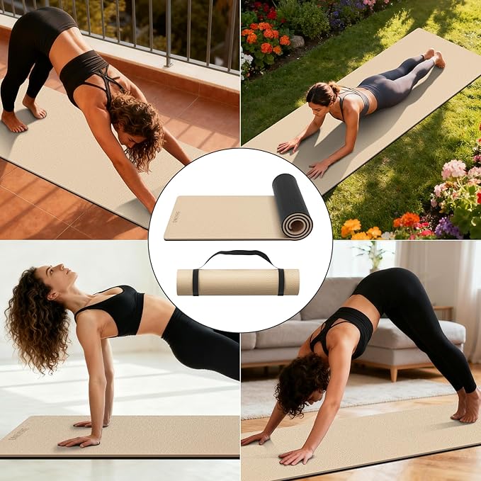 Extra Thick 12mm TPE Exercise Yoga Mat with Strap, 1/2 Inch Non-slip Workout Mat for gymnastics, Pilates, Home, Workout, Gym Floor Fitness