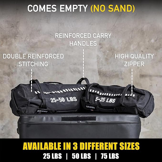 Elite Sports Workout Sandbag for Versatile, Intensive Core Muscles Fitness, Strength Training with Strategic Handle Placement (Unfilled)