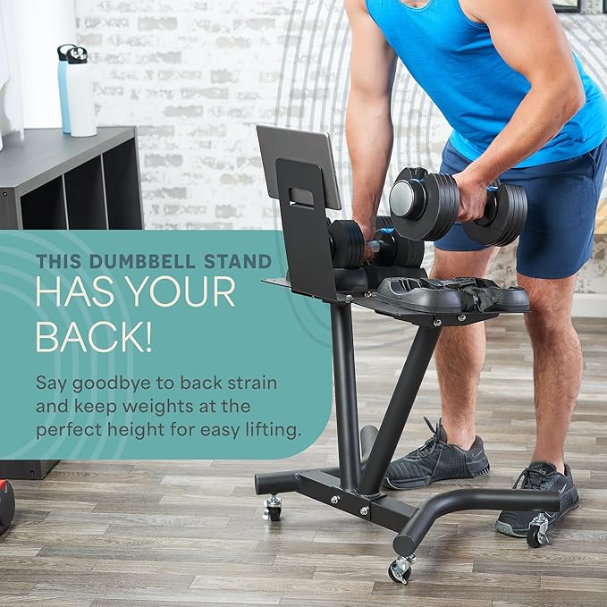 Lifepro Adjustable Dumbbell Stand with Wheels & Phone/Tablet Holder – Compatible with PowerFlow Plus, PowerUp Plus & Other Brands – Smart, Space-Saving Dumbbell Rack for Home Gym