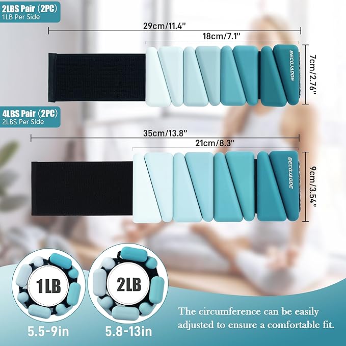 Ankle Weights for Women Wrist Weights Set of 2 (1 lb/2 lb Each) Adjustable Arm Leg Weight for Womens Men Suitable for Walking Swimming Running Pilates Yoga Gym