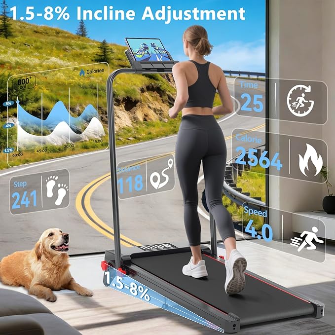 Walking Pad with Handle Bar and Incline, 3 in 1 Under Desk Treadmill with Hiking Mode, 2.5HP Low Noise Walking Treadmill Pad with Remote Control,Portable Treadmills for Home Office, Led Display