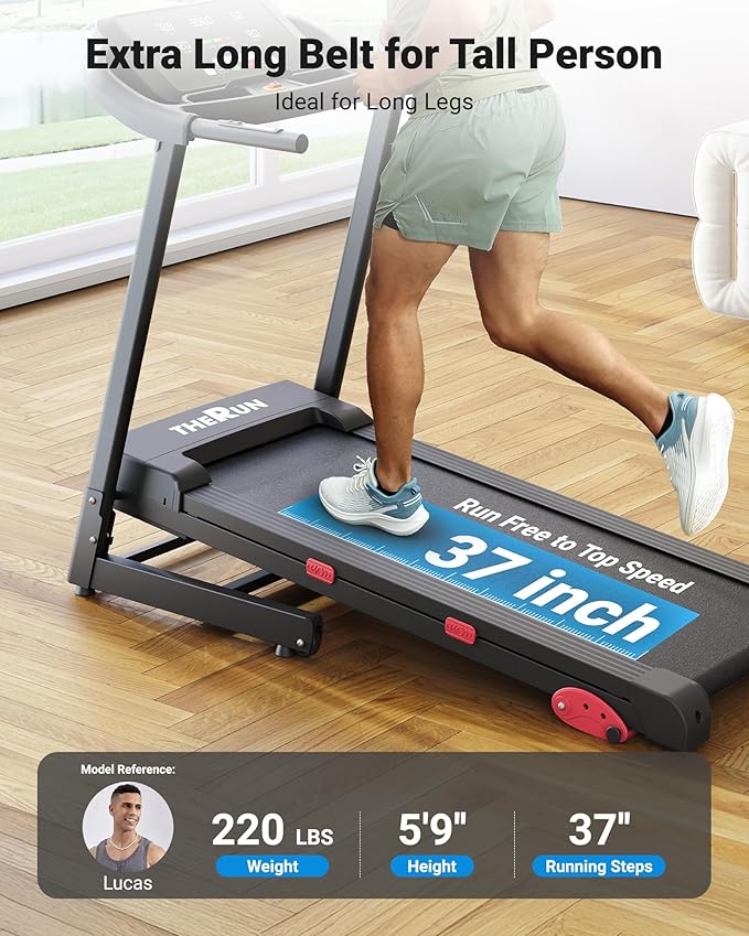 THERUN Incline Treadmill 18" LED Screen & 16.5‘’ Wide Belt, Running Treadmill 2 Layers Shock-Absorbing, Foldable for Indoor Fitness Workouts