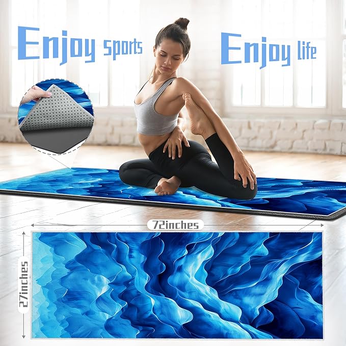 Yoga Mat Towel,Hot Yoga Towel High-Definition Pattern,Machine Washable with Ultra-Absorbent Yoga Towels for Hot Yoga Non Slip for Fitness,Exercise,Pilates,72 x 27 in,Wave