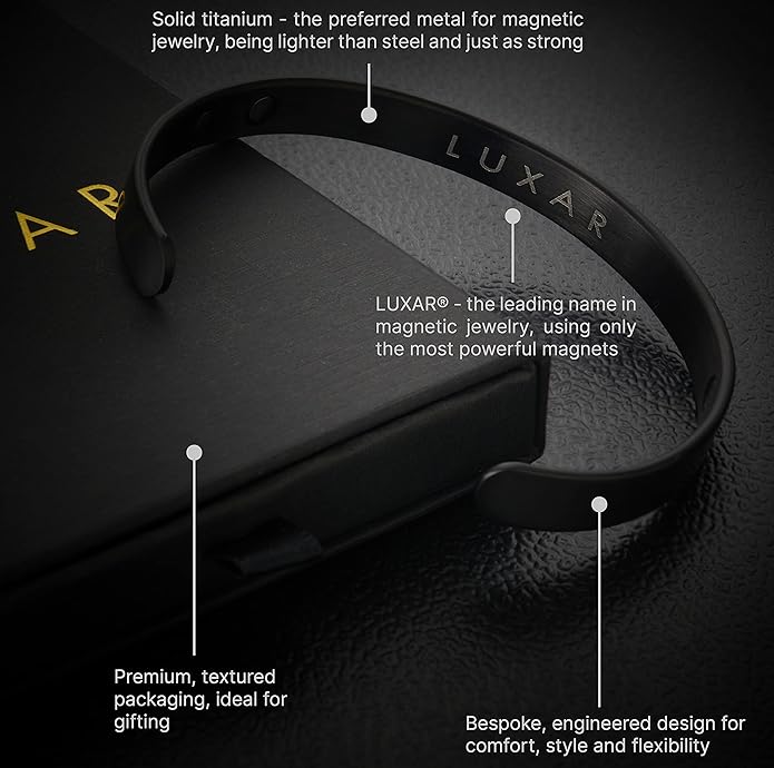 LUXAR Men's/Women's Magnetic Therapy Bracelet | Solid Titanium or Solid Copper | Sophisticated Solid Titanium Bangle with Rare-Earth Neodymium Magnets