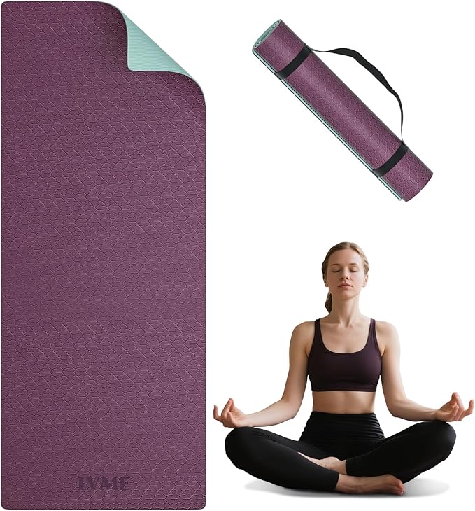 Yoga Mat Non Slip, Anti-Tear 1/4 Thick TPE Yoga Mats for Women and Men, 72"x24" Exercise & Fitness Mat with Carrying Strap, Workout Mats for Yoga, Pilates and Floor Exercise