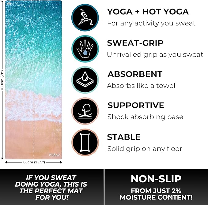 Plyopic. All In One Yoga Mat | Luxury Sweat-Grip Mat/Towel Combo | Ideal for Yoga, Hot Yoga, Bikram, Pilates, Workout & Exercise | Eco-Friendly Natural Rubber