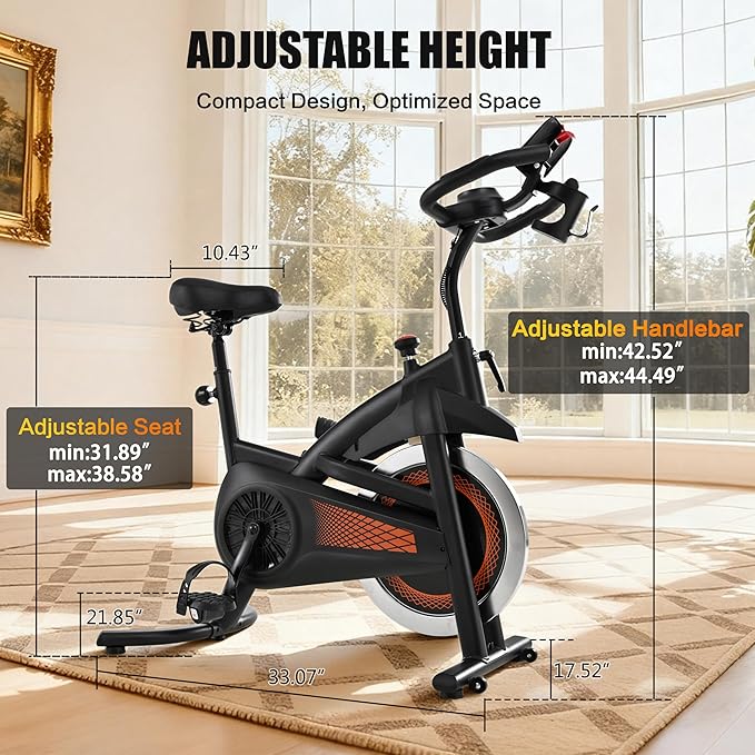 Exercise Bike Spinning Bike Stationary Bike Indoor Cycling Bicycle for Home Gym 300 lbs Weight Capacity Adjustable Seat/Handlebar for Office Cardio Workout, Orange