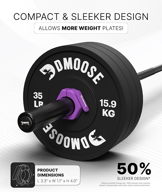 DMoose Fitness Barbell Clips 2 Inch (Pair) - Quick Release Olympic Barbell Clamps & Collars with Anti Slip TPR Grip for Secure Weightlifting and Powerlifting - Weight Clips for Bars at Home or Gym