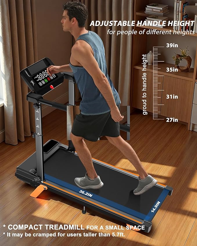 12% Incline Treadmill with Desk Workstation, 8.0MPH/3.5HP Portable Treadmill with Handle, 300LBS Weight Capacity Compact Walking Pads for Home, Small Spaces, Console with Big LED Display