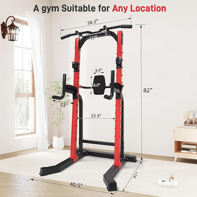 Outdoor Basic Power Tower, Pull Up Bar and Dip Station for Home Gym, 1500LBS Weight Capacity, Adjustable Height, Heavy Duty Steel Frame for Calisthenics, Strength Training Fitness Equipment
