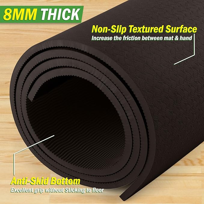 Large Yoga Mat - 6’x4’ Wide Exercise Mat - 8mm Thick Waterproof Non-Slip Workout Mat - Gym Flooring for Home Gym Studio Workouts, Pilates, Stretching and Meditation - Fitness Mat by Wakeman