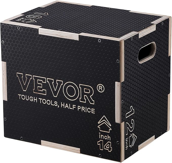VEVOR 3 in 1 Plyometric Jump Box, Easy-to-Assemble Wood Plyo Box for Jumping Trainers, Home Gym Training and Conditioning