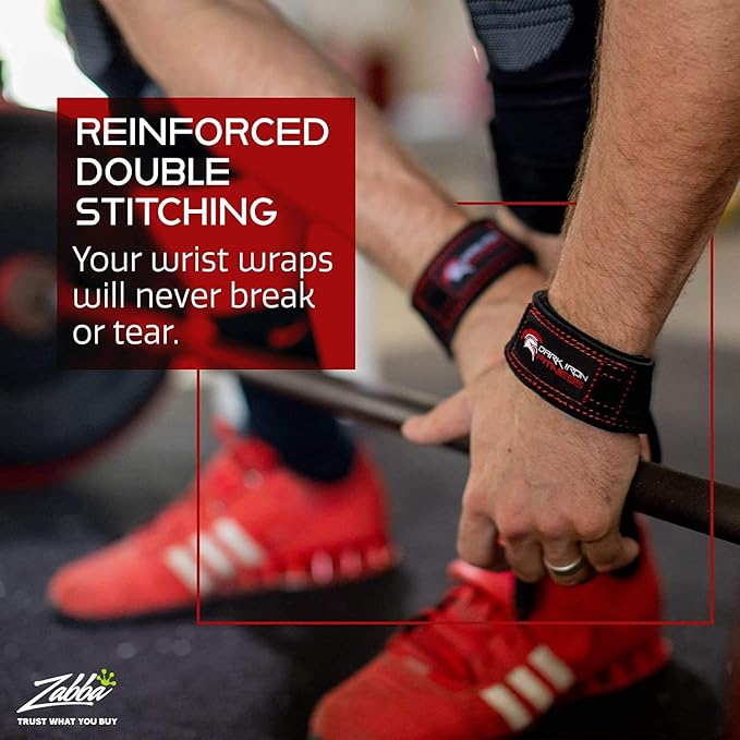 Dark Iron Fitness Wrist Straps for Weightlifting, Heavy Duty Gripping Suede Leather Bands for Men & Women, Support Wraps Gloves Alternative for Power Lifting Weight Strength Training Workouts